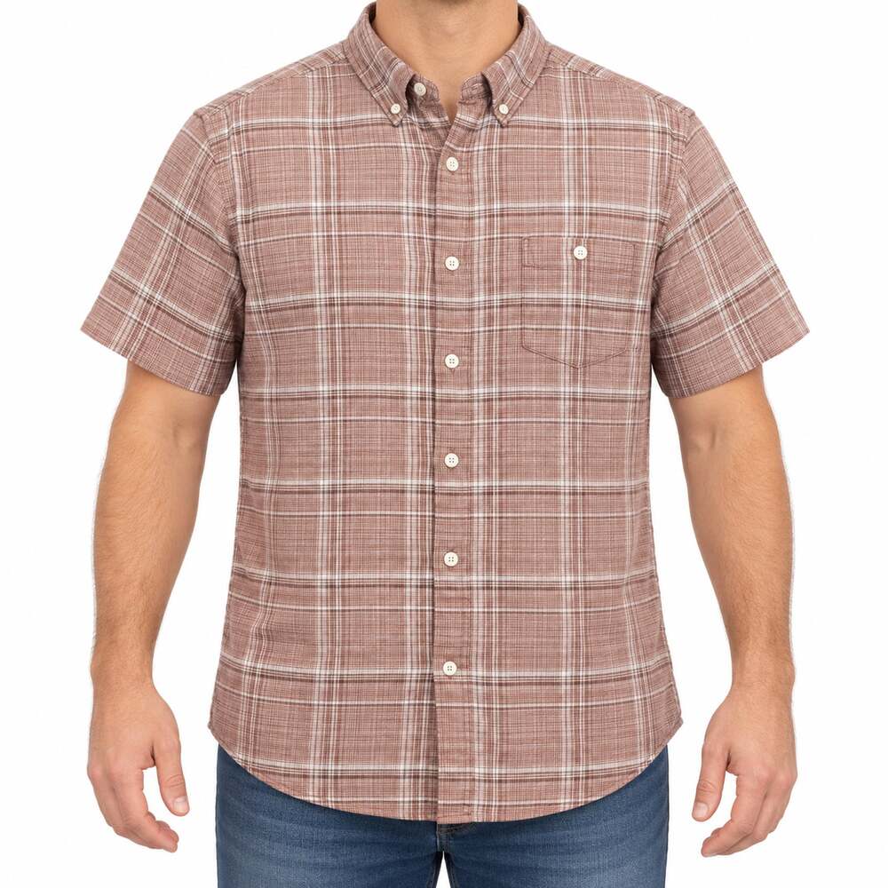 Weatherproof Vintage Shirt Mens Large Plaid Linen Cotton Short Sleeve Casual
